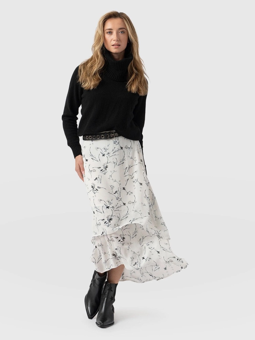 Saint + Sofia Etta Layered Floral Skirt New